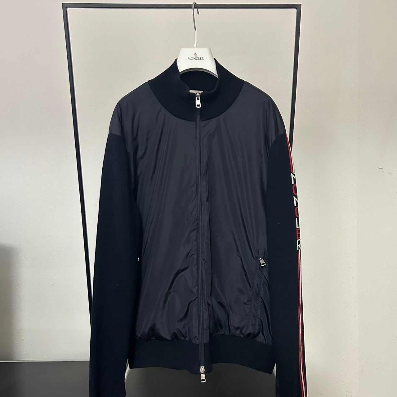 MONCLER ハイブリッドカーディガン ネイビー L モンクレール☆ハイブリッドダウンニットカーディガン☆ネイビー
