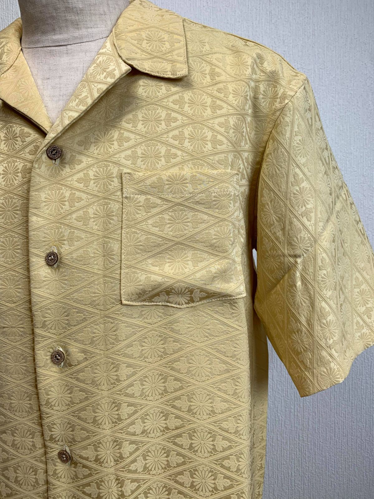 ＜試作品特価＞着物リメイクシャツ（男性Lサイズ）正絹菱形小紋-3