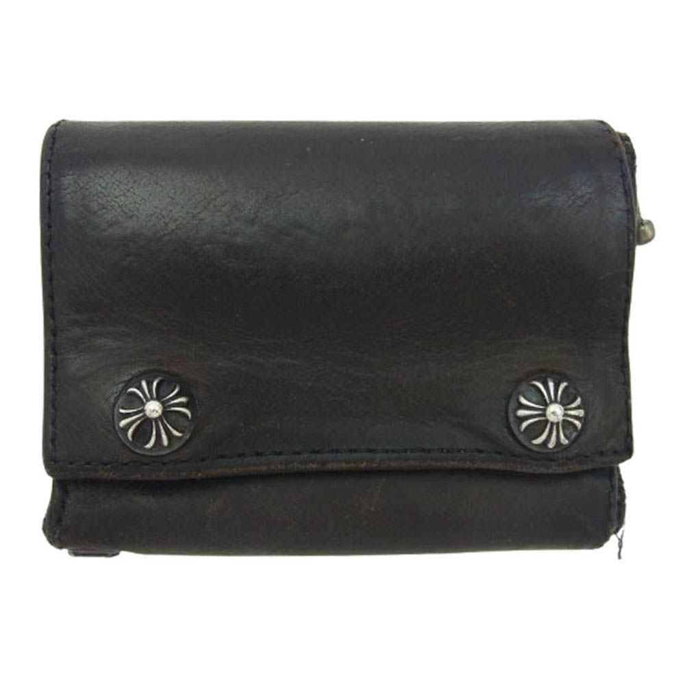 クロムハーツ 3フォールド スターボタン ブラック ヘビーレザー