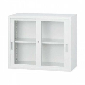 豊國工業 32型ガラス引戸 A4上置き書庫 A4-32G CN-85色 ホワイトグレー