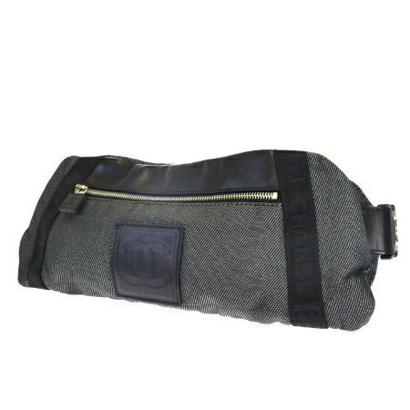 【中古】 美品 シャネルスポーツ CHANEL SPORT ボディバッグ ココマーク グレー ブラック キャンバス レザー 99EJ273