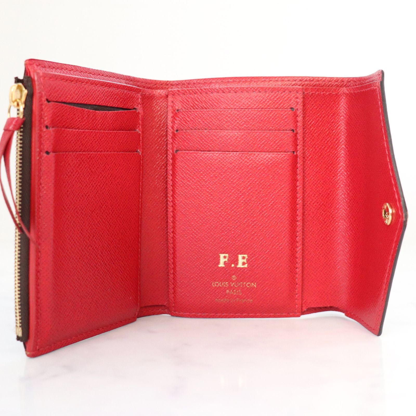 超美品★ルイヴィトン ダミエ ヴィクトリーヌ コクリコ レッド 三つ折り財布 ルイヴィトン モノグラム フラワーコンパクト 三つ折り財布 レッド