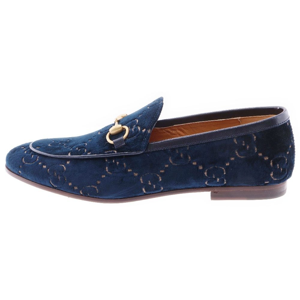 GUCCI (グッチ) ホースビット GG総柄 ベロア ローファー ネイビー
