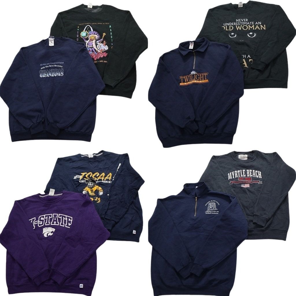 古着卸 まとめ売り カラー スウェット 8枚セット (メンズ L ) ハーフジップ ラッセル カレッジ風 星条旗 中古 古着 MY0227