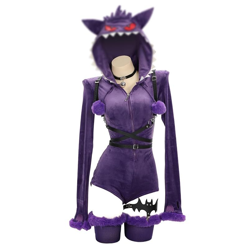 在庫 Miccostumes レディース 大人 アニメ ゲーム かわいい ホームウェア パジャマ ボディスーツ レオタード フーディー 幽霊風 モンスター ビースト 怪獣 コスプレ コスチューム コス 衣装 仮装 変身 変装 撮影 お化け パー 0