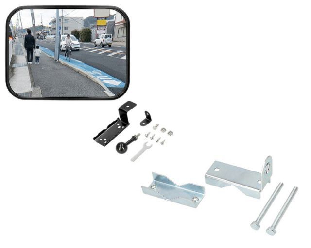 エーモン ガレージミラー 角1000R ＋アタッチメント ポール用金具 セット 6952 6956