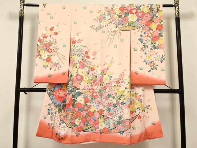 平和屋着物[]七五三 女の子 7歳 祝着 四つ身 襦袢(袷)付き 草花