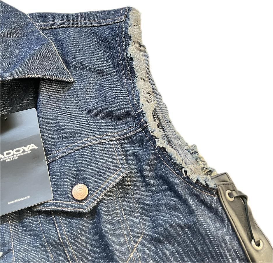 新品タグ付き】KADOYA カドヤ デニムベスト レザー切り替え 5L