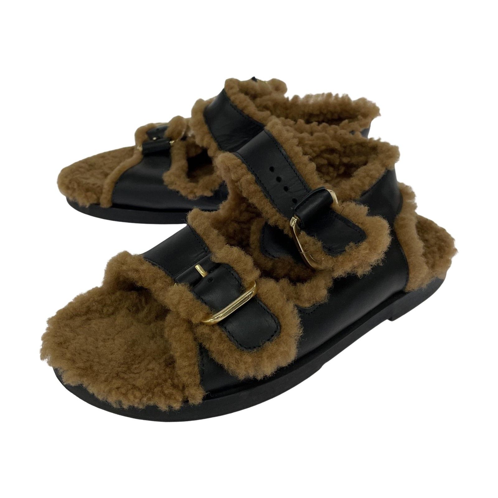 FUR DELUXEサンダル size37|ブラック×ブラウン