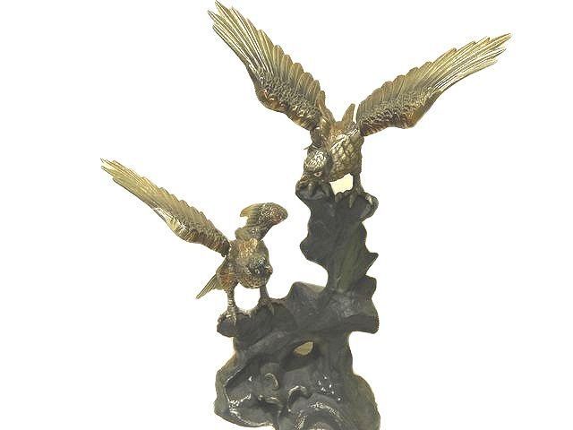 鉄？ 金属製 オブジェ 置き物 2体付き ◇ 鷹 ? 鷲 ? 鳥 猛禽類