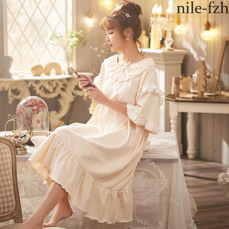 ネグリジェ 春夏 お姫様 ネグリジェ 半袖ワンピース レース