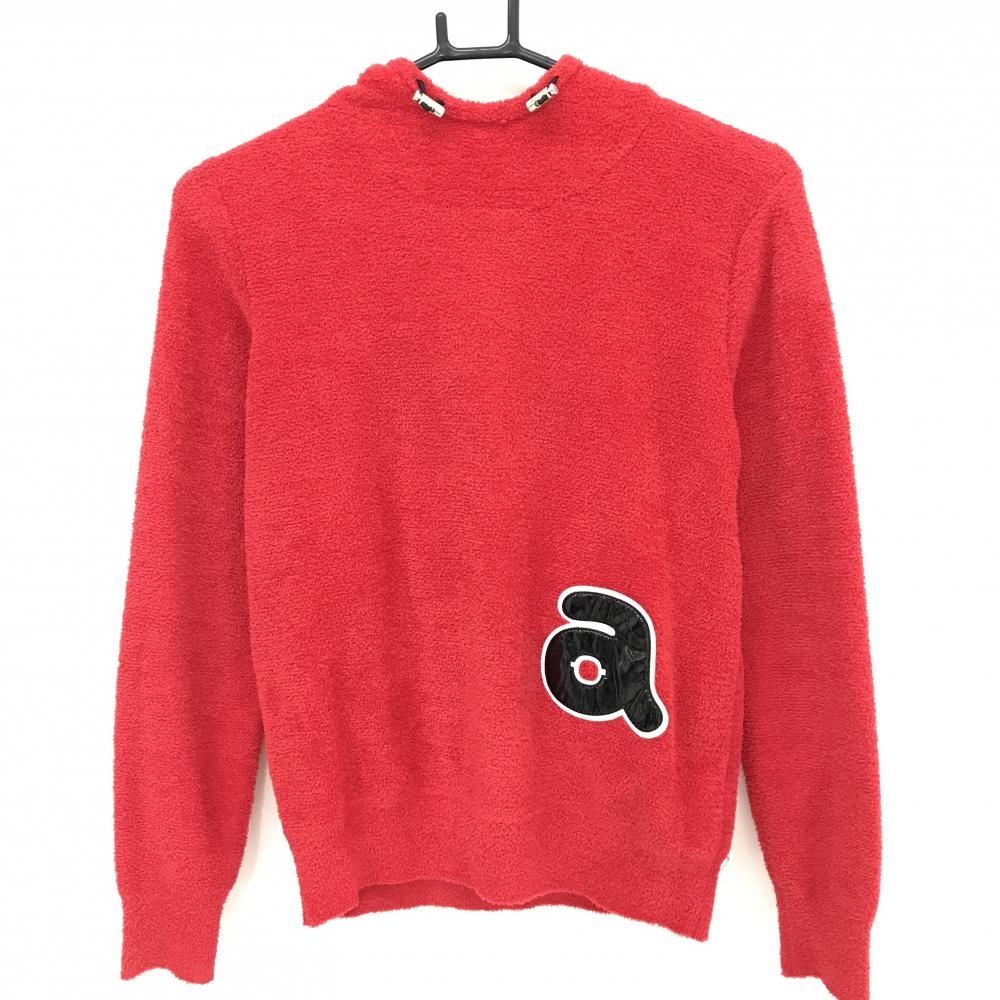 超 アルチビオ フード付セーター レッド モールニット エナメルワッペン レディース 36 S ゴルフウェア archivio