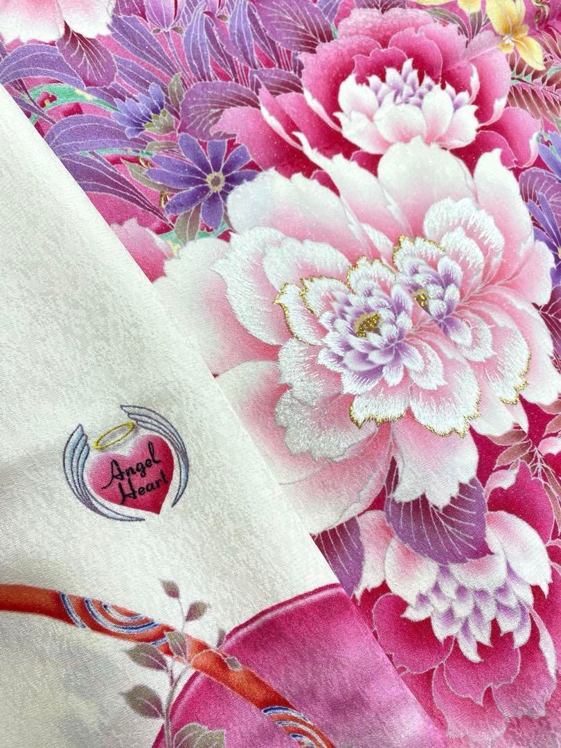 ブランド振袖 仮絵羽 Angel Heart 銀通し 正絹 未仕立て品 八掛付き