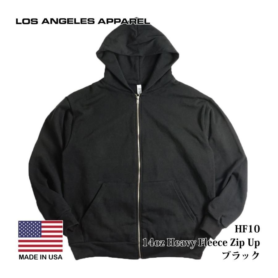ブラック ロサンゼルスアパレル LOSANGELES APPAREL HF10 14オンス ヘビーフリース ジップアップ フード スウェット パーカー メンズ ボックスシルエット アメリカ製 MADE IN USA ロスアパ