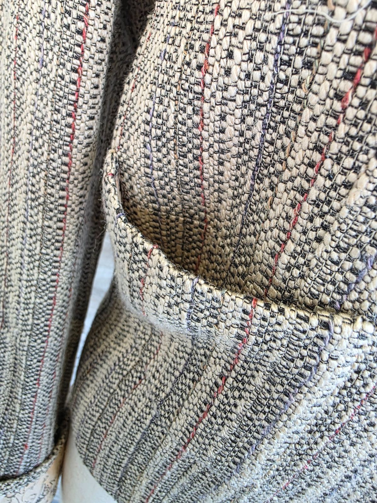 シャネル　CHANEL ヴィンテージ　ツイード　ノーカラージャケット　ベージュ ☆03年春夏 ヴィンテージ CHANEL シャネル ノーカラー Vネック