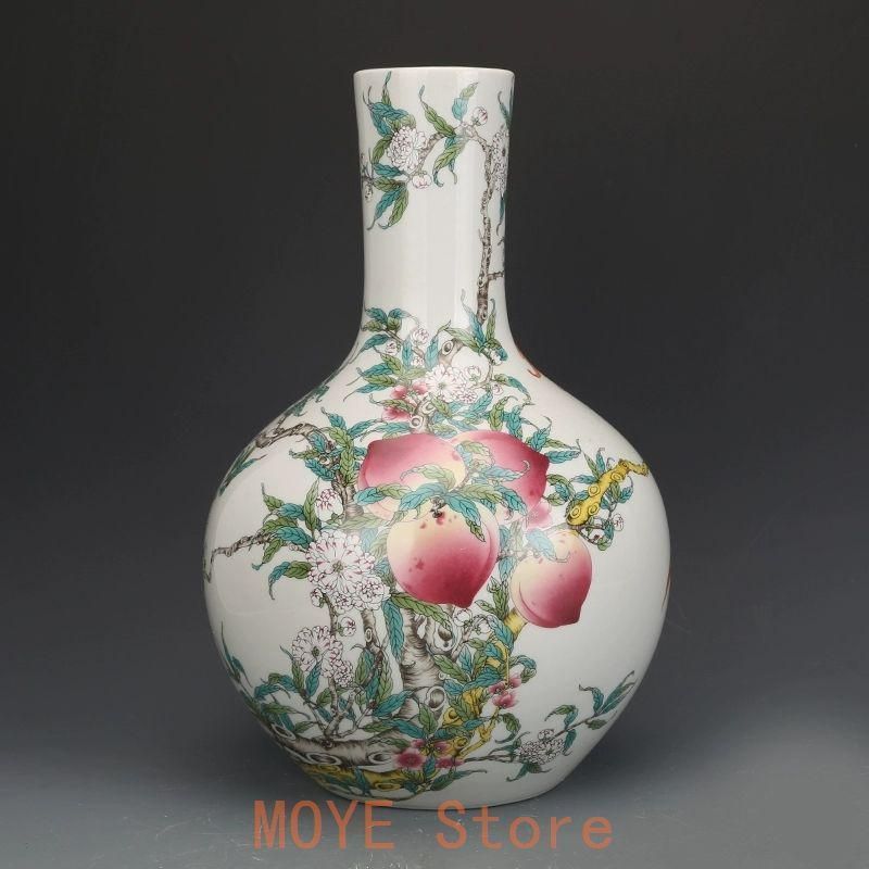 清乾隆粉彩福寿九桃天球瓶 景徳鎮 陶磁器 装飾品 現代工芸品 美術品 置物 清乾隆粉彩福寿九桃天球瓶 景徳鎮 陶磁器 装飾品 現代工芸品