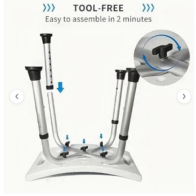  高齢者＆障害者 調節 シャワーチェア 滑り止めアルミ製バスシート パッド入り肘掛け な脚付き 頑丈な耐荷重158.76 KG 工具不要組立-青と白のデザイン 介護用風呂椅子 入浴用品