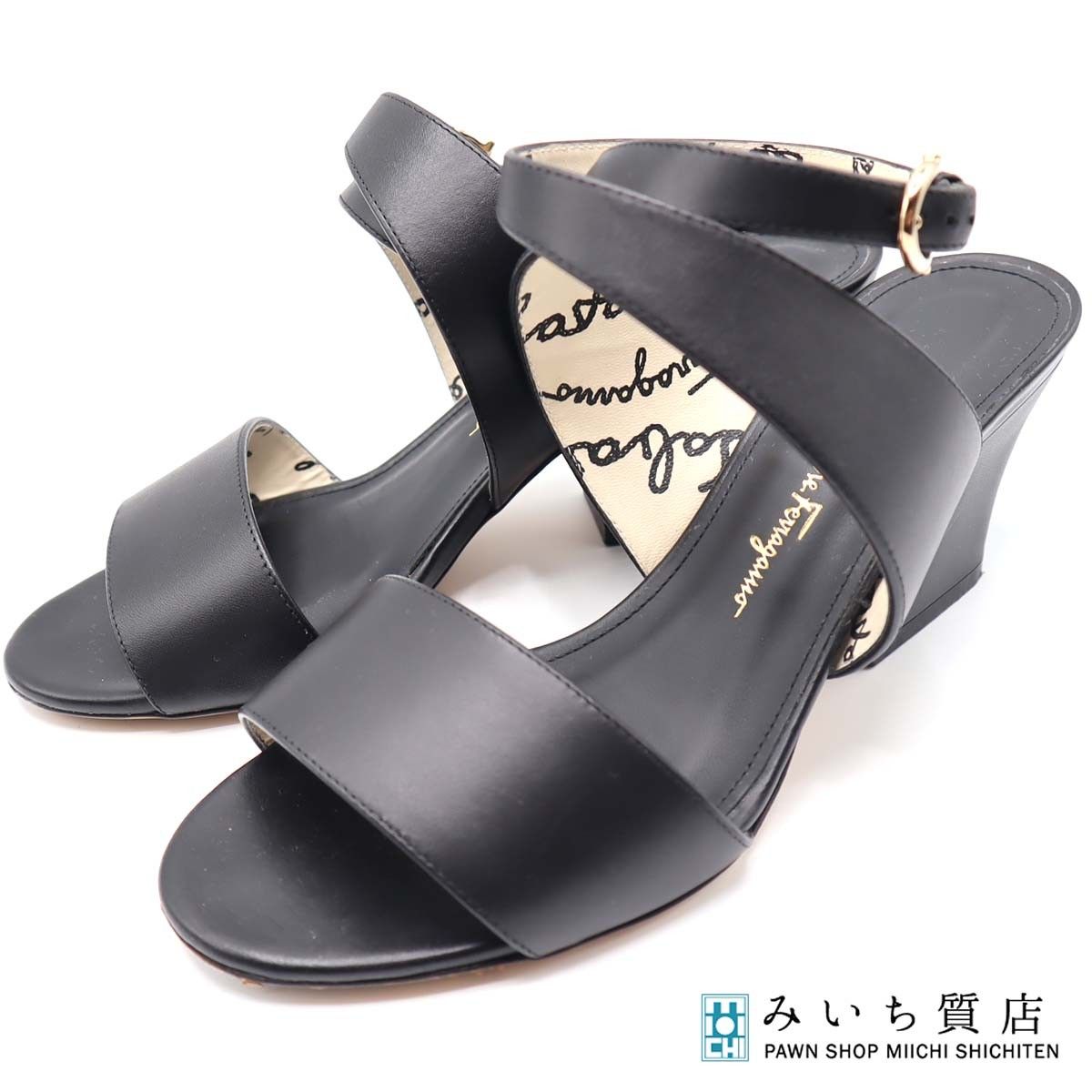 Salvatore Ferragamo フェラガモ サンダル 6 1|2 23.5cm ブラック 靴 21k352-2