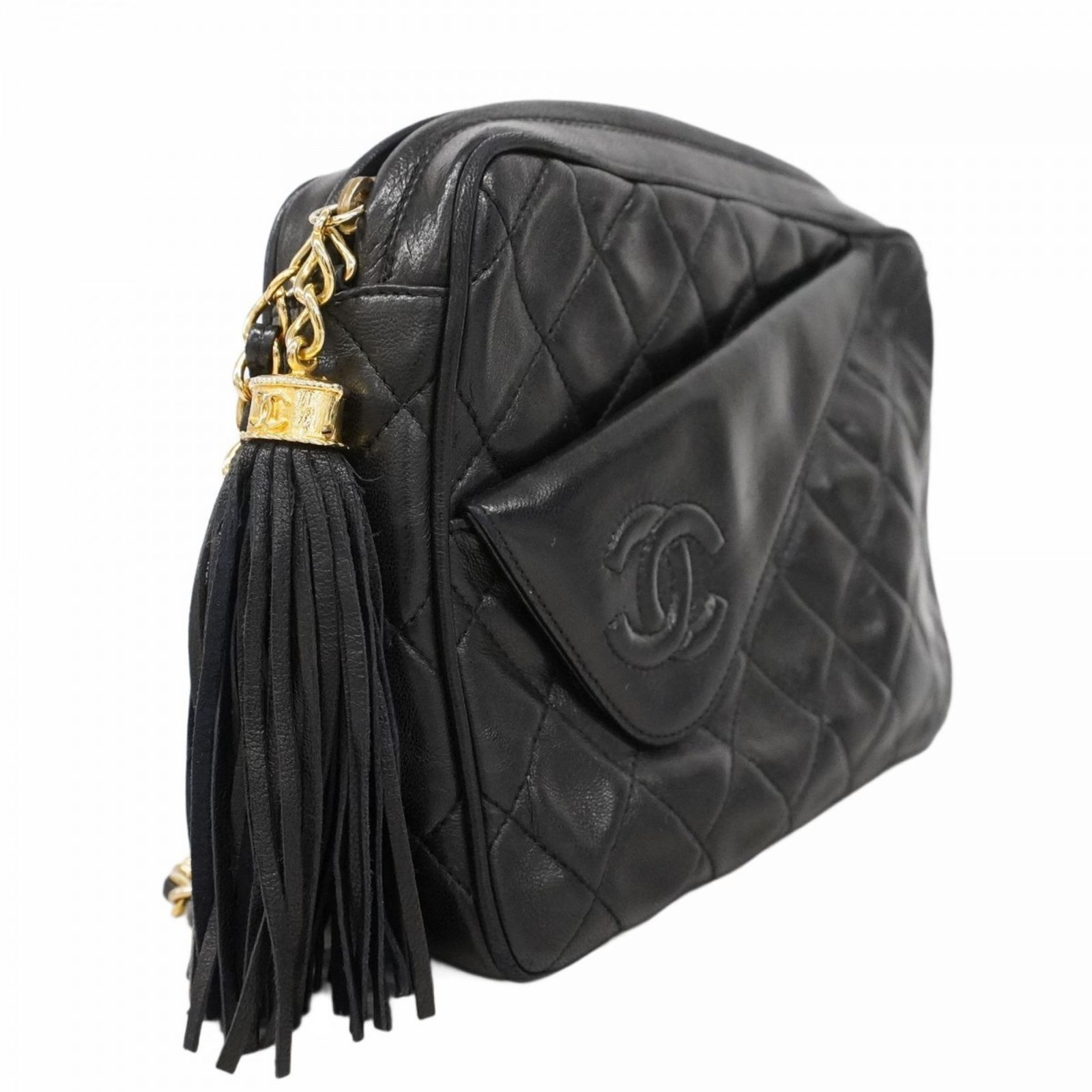 極 美品 箱付 シャネル マトラッセ ラムスキン チェーン ショルダーバッグ 黒 CHANEL】シャネル チェーンショルダー ショルダーバッグ ココ
