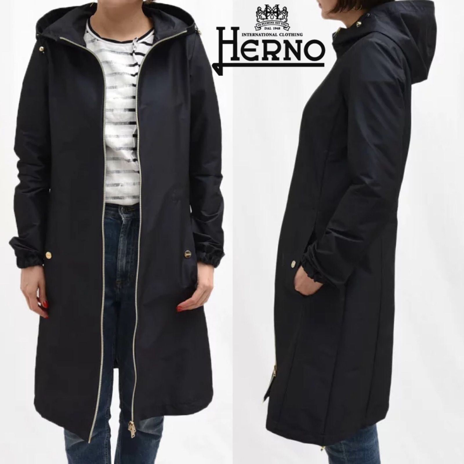 雑誌掲載*HERNO ヘルノ PA0030D フードダブルジップ コート 伸縮性-