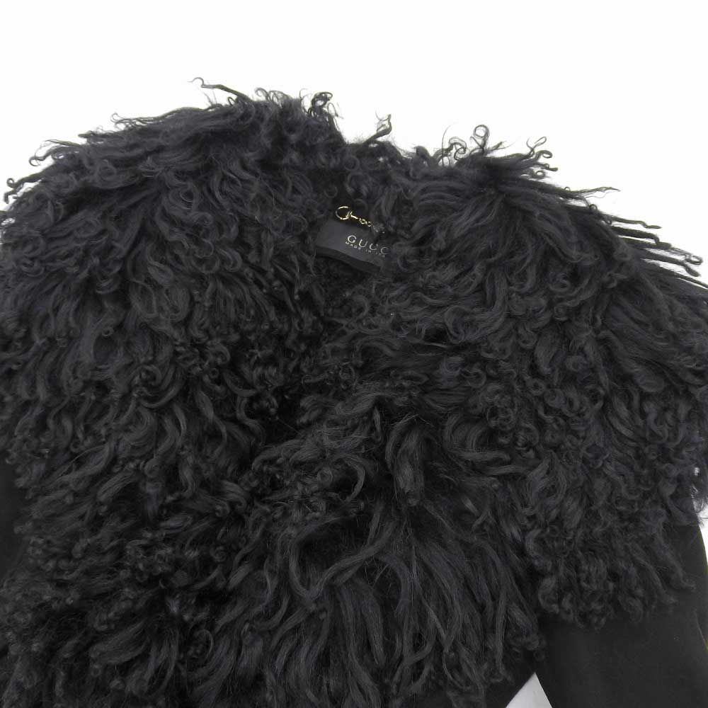 本物保証】 美品 グッチ GUCCI ファー コート ムートン ブラック 36