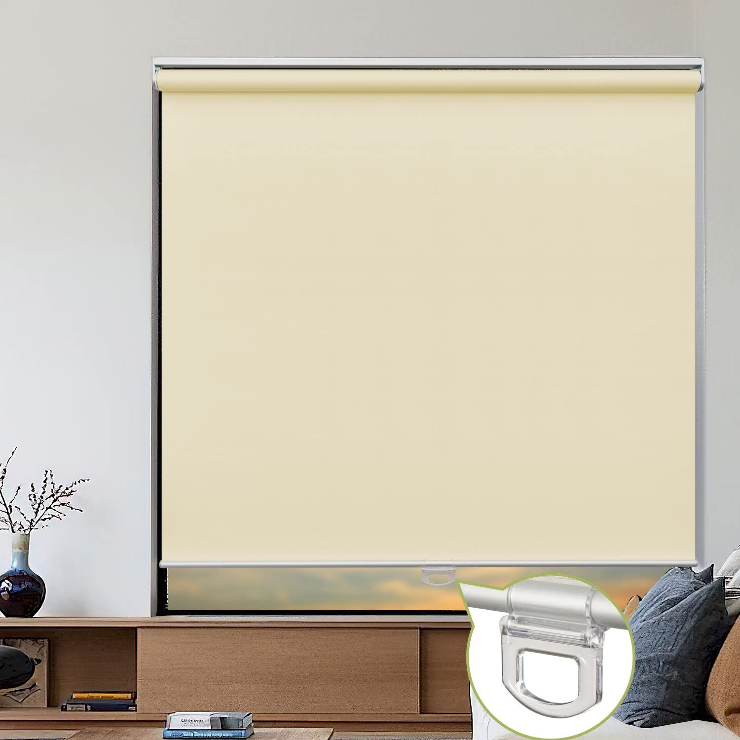 Adliy ロールスクリーン ロールカーテン プルコード式 幅45~240cm|丈?250cmオーダーメイド １級遮光 遮熱 断熱 防水防寒 UVカット カーテンレール取り付け 噪音軽減 省エネ対策 簡単取付け ベージュ 幅90X丈120CM