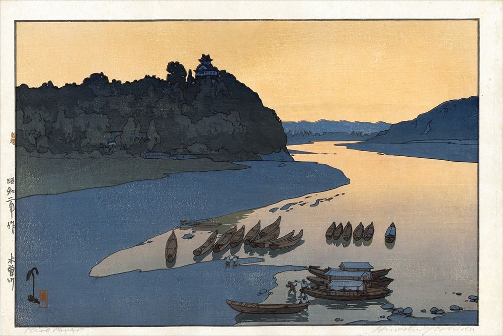 吉田博 木曽川 大サイズ 複製 ポスター 版画 新版画 風景画 日本画