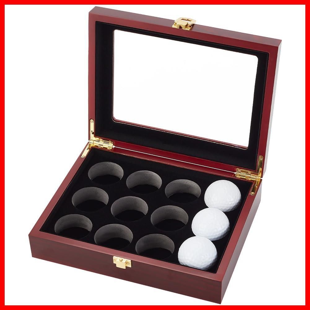 OLYCRAFT ゴルフボールディスプレイケース 12穴 木製ディスプレイボックス ゴルフボール収納ボックス ゴルフボール木製ショーケース 保護キャビネット ゴルフボール 用 220x170x63mm