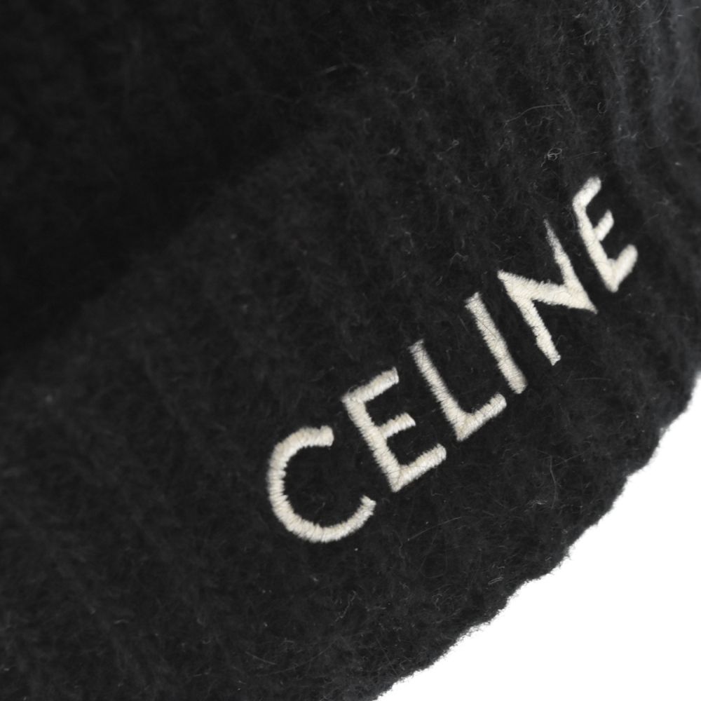 CELINE (セリーヌ) 21SS フロントロゴ刺繍 カシミア ニット帽 ブラック 