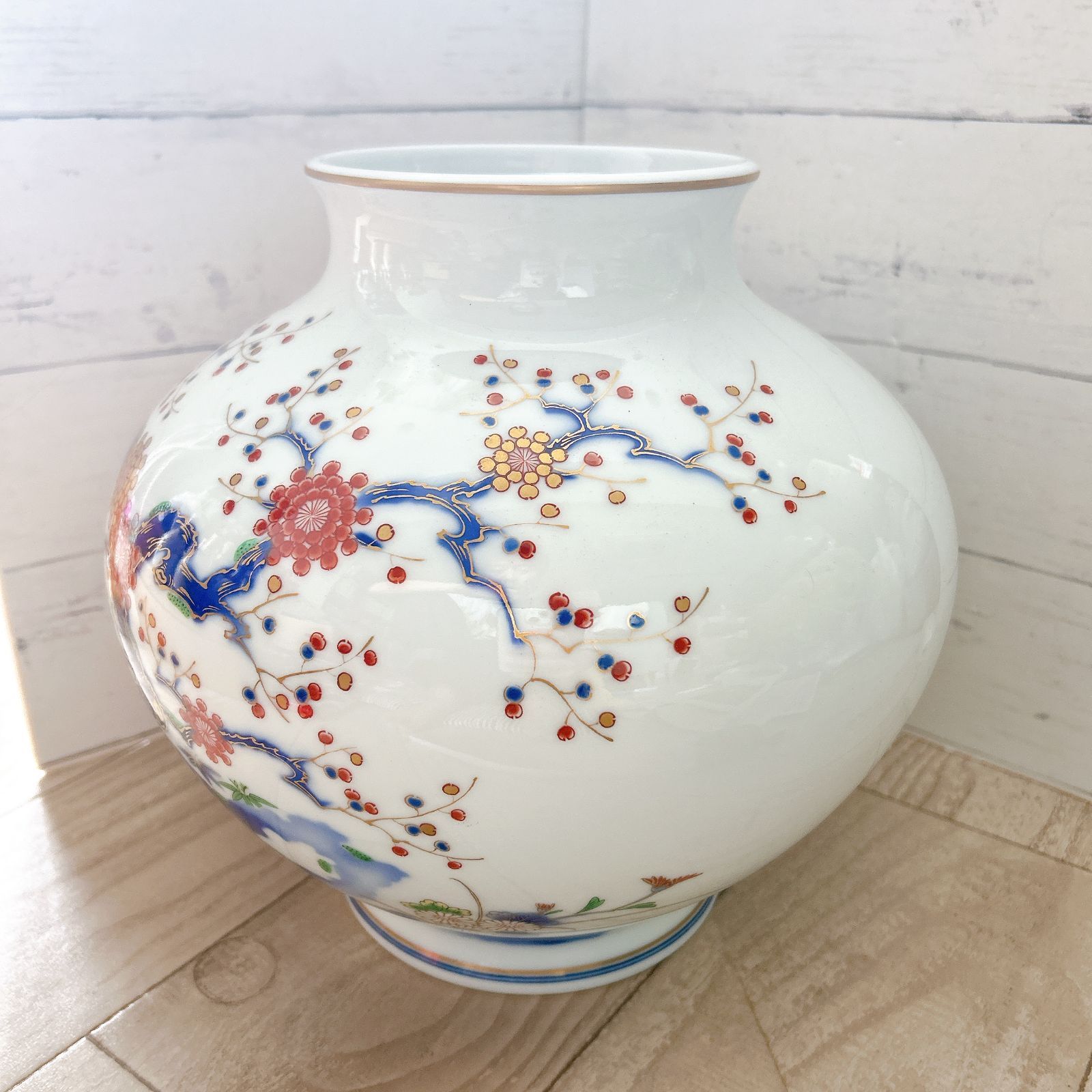 深川製磁 金彩松竹梅 花瓶 有田焼 梅の花 壺 フラワーベース 豪華絢爛