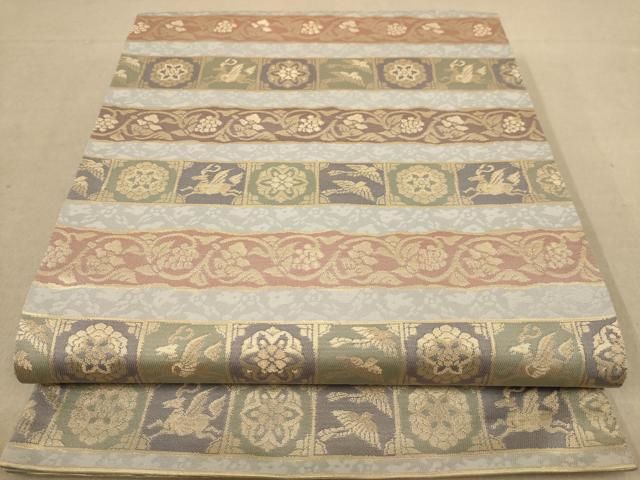 美品 高級 袋帯 正絹 全通柄 西陣織物 あさぎ ゴールド フォーマル 両面 美品 高級 袋帯 正絹 全通柄 西陣織物 あさぎ ゴールド フォーマル