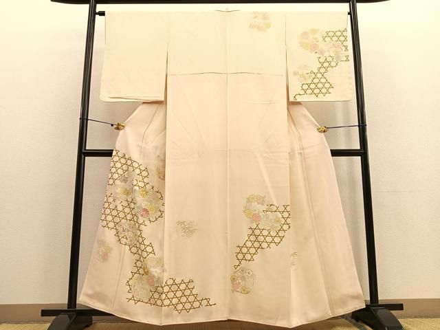 平和屋着物●訪問着　刺繍　枝垂れ花文　金彩　正絹　逸品　CABA4716vp 平和屋着物□訪問着 刺繍 切嵌枝花文 金彩 正絹 逸品 未