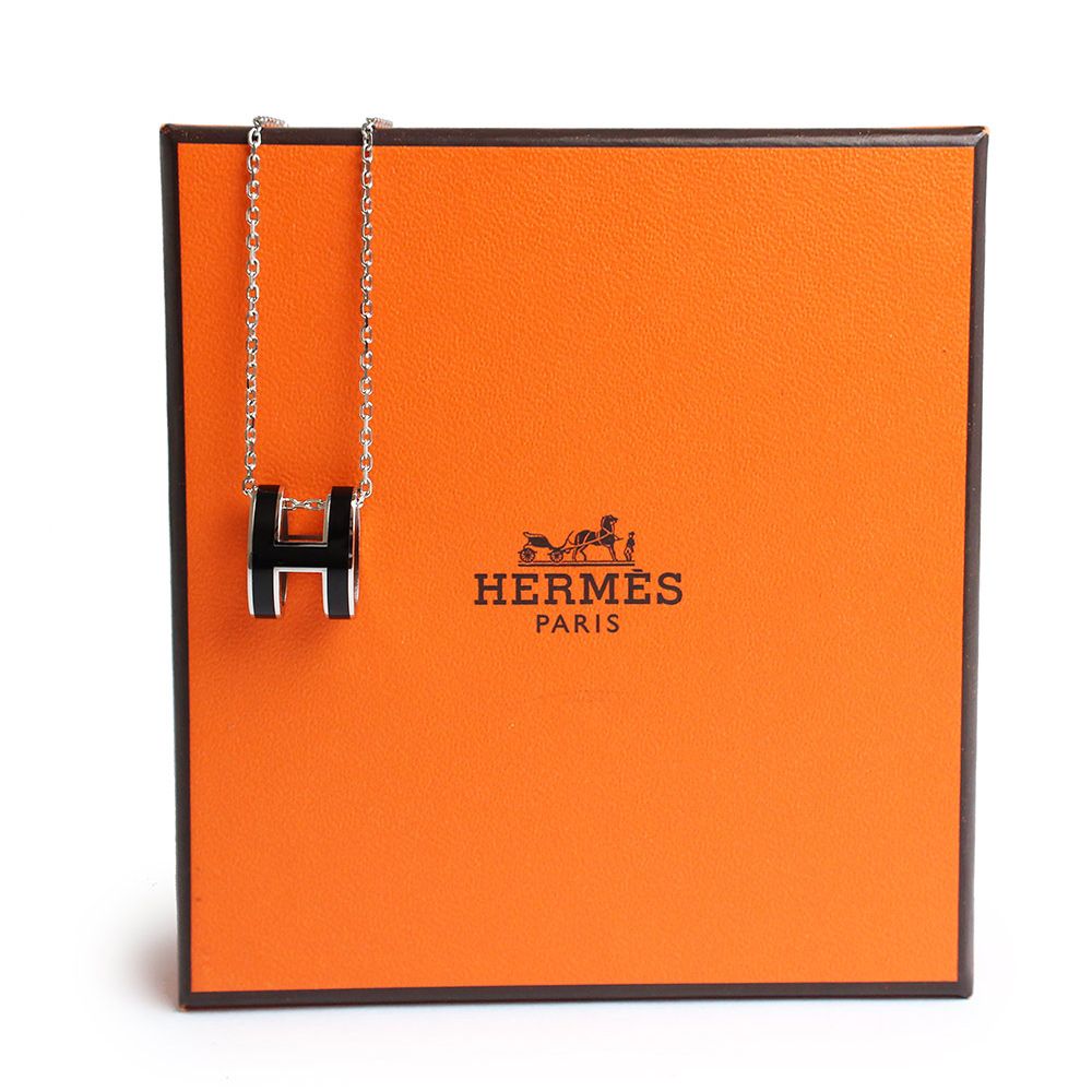 エルメス ポップ H ポップアッシュ ネックレス ペンダント ノワール ブラック シルバー金具 HERMES ♥品