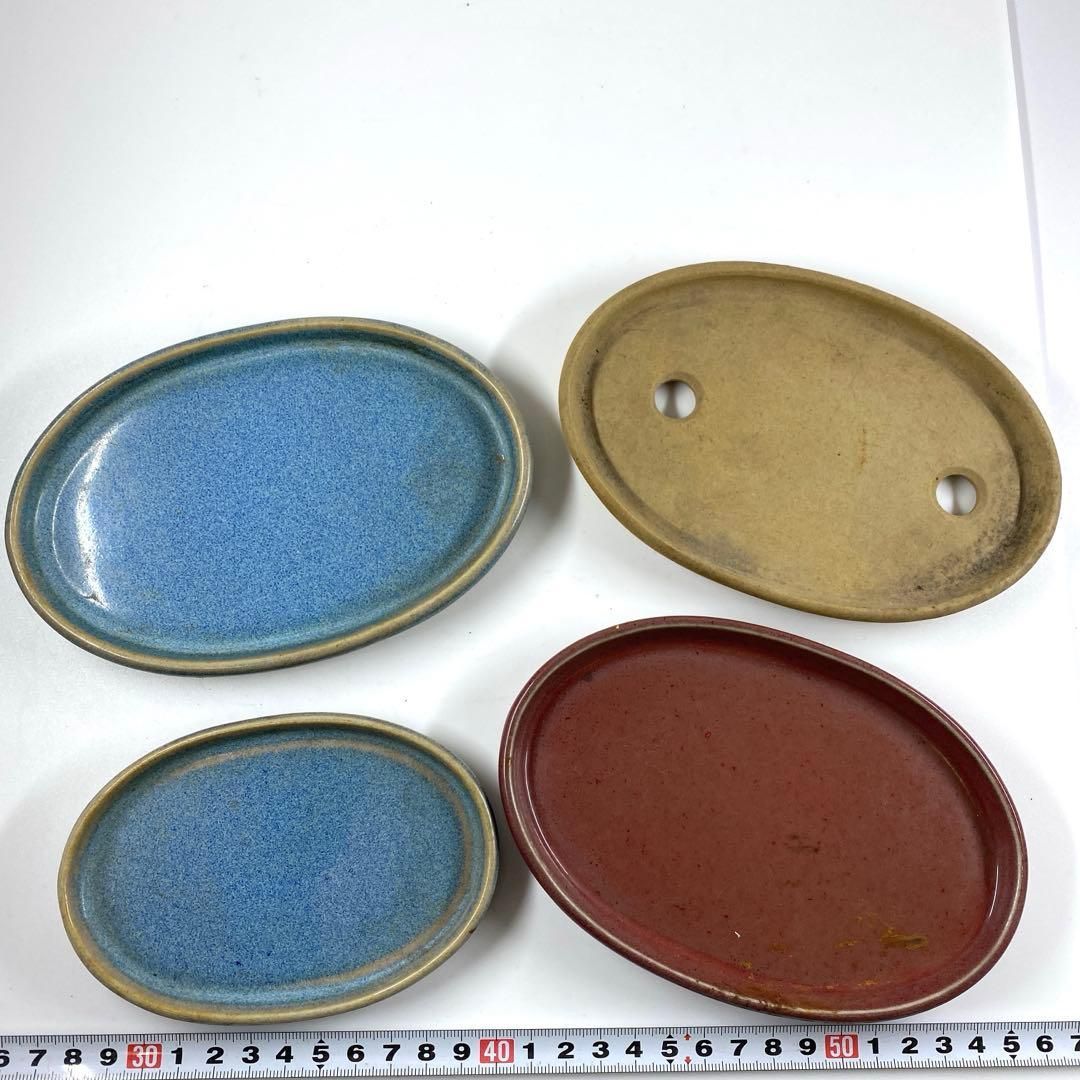 中国古玩 辰砂 海鼠紬 水盤 4点 幅12.5|16㎝ 東な6-1230 2F