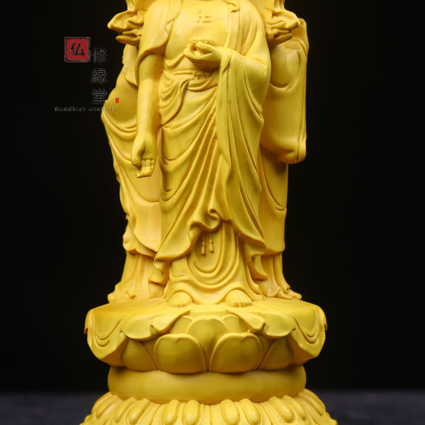 修縁堂】木彫り 仏像 娑婆三聖立像 柘植材 仏教工芸 精密彫刻 【公式通販】