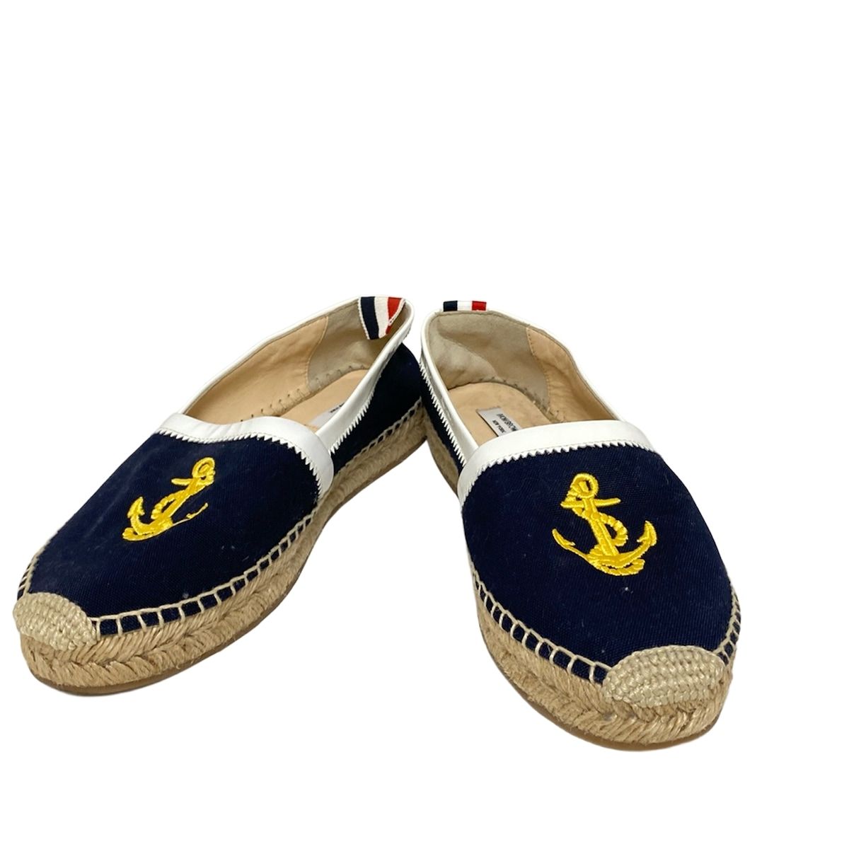 THOM BROWNE トムブラウン スリッポン US6.5 レディース - ダークネイビー×白 エスパドリーユ|刺繍 レザー