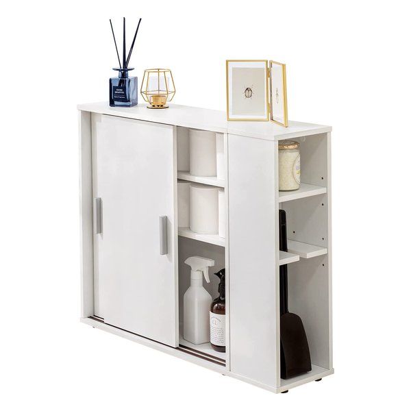 【新品】萩原  ハギハラ トイレラック  約 幅74×奥行19.5×高さ61cm 収納 省スペース 引き戸 ホワイト RTR-1139-WH (2546168)