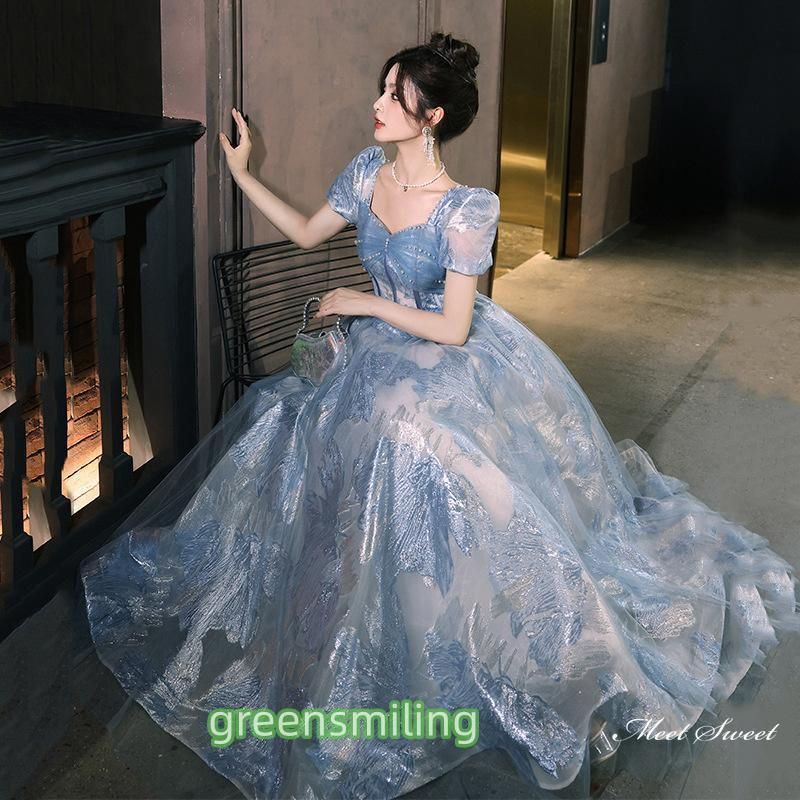 エンパイアライン ロングドレス ウエディングドレス 二次会 Vネック