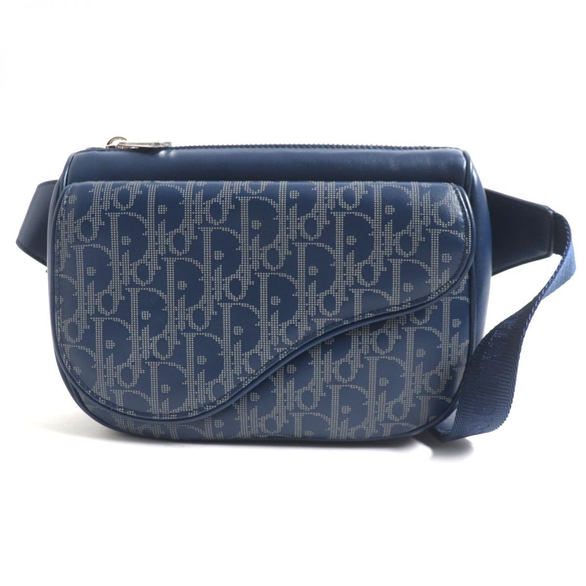 DIOR ディオールオム 1ADPO223CLP_H560 オブリーク ギャラクシー ワールドツアー サドル レザー ベルトバッグ 青 伊製 メンズ 袋付