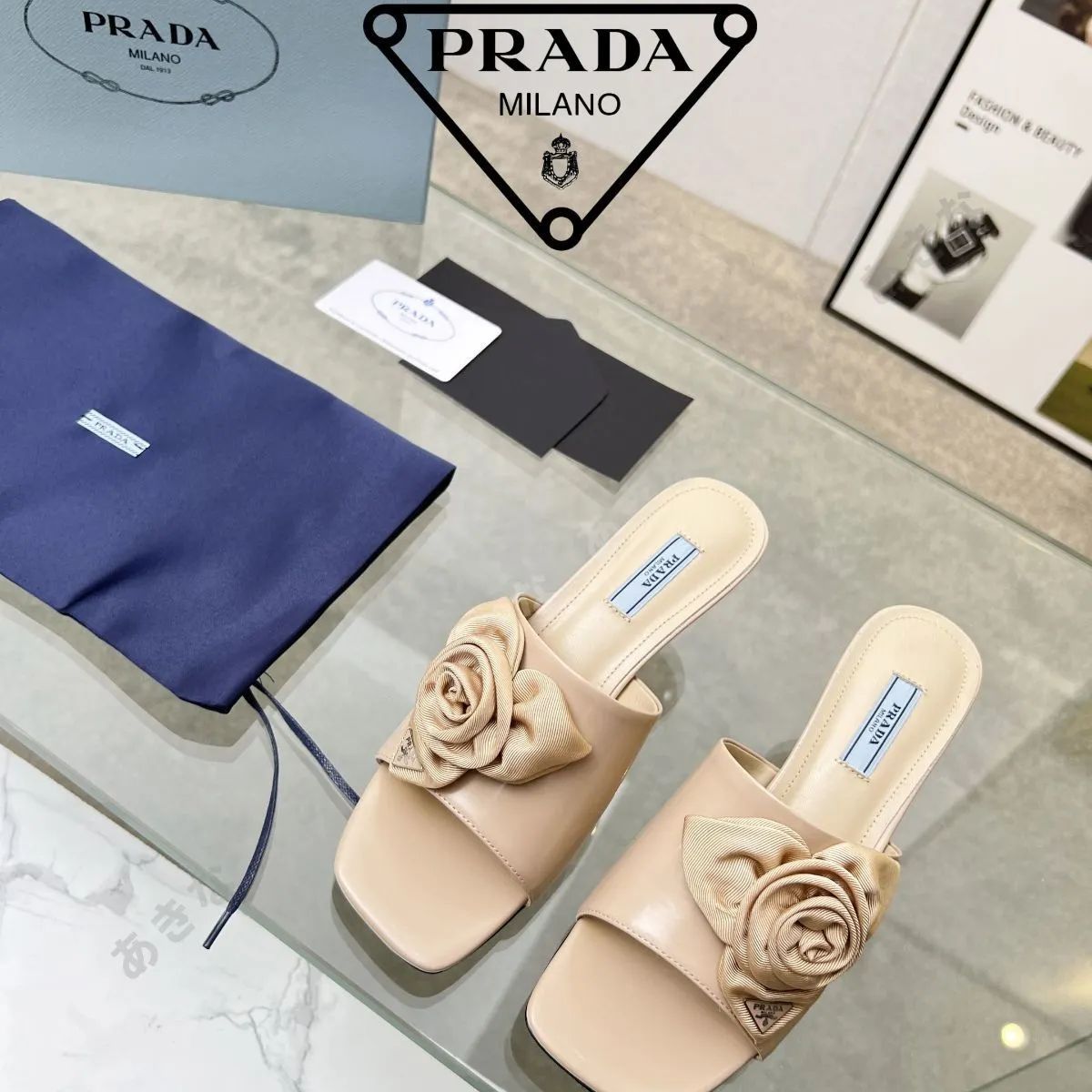 Prada レディースハイヒール バラの花のサンダル