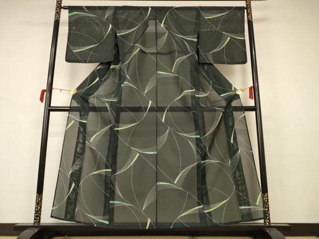 平和屋着物 夏物 小紋 絽 枝葉文 洗える着物 AABB2563jd