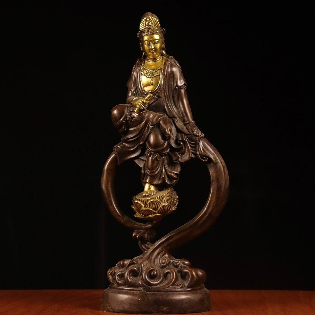 自在観音 置物 銅器 観音菩薩仏像 書道具 文房具装飾品 工芸品 美術品 自在観音 置物 銅器 観音菩薩仏像 書道具 文房具装飾品 工芸品