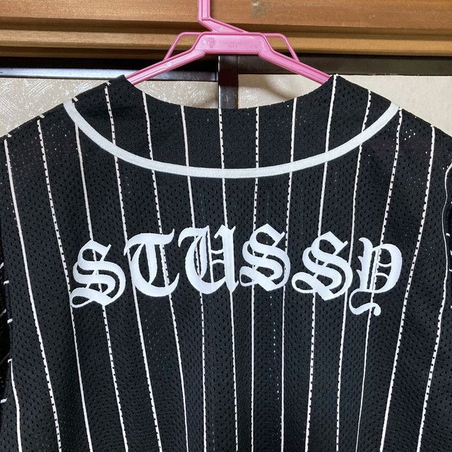 節約 ステューシー ベースボールシャツ メッシュ ストライプ 黒 白