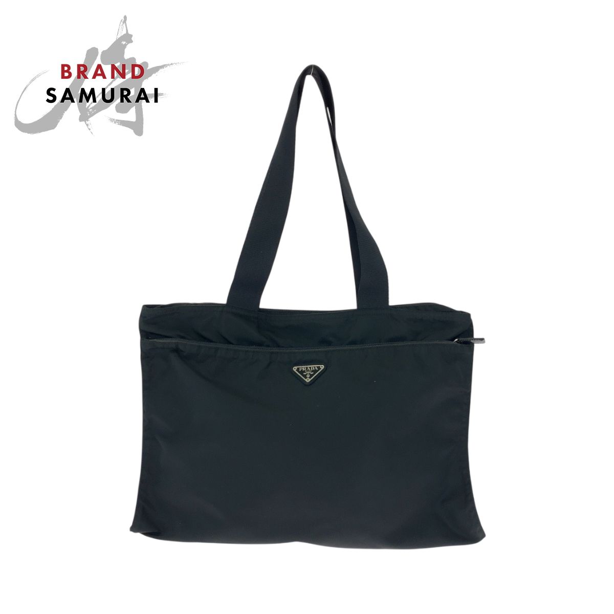 美品 PRADA プラダ テスート 三角ロゴプレート ブラック 黒 シルバー 