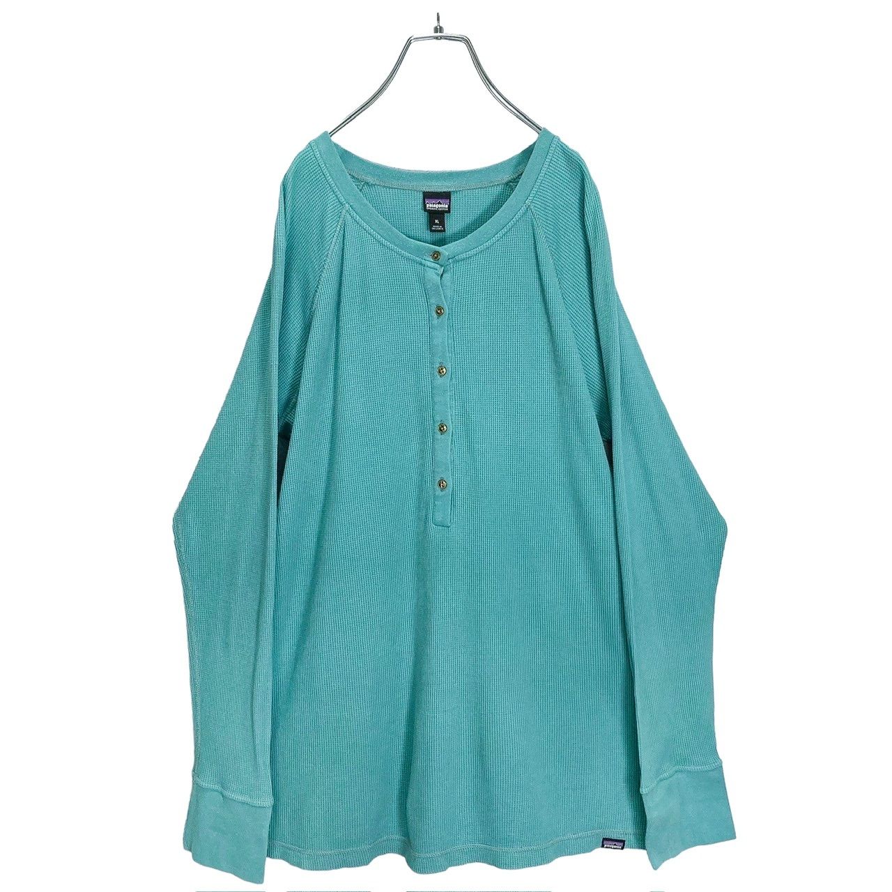 Patagonia 00's turquoise blue L/S cotton thermal cutsewn