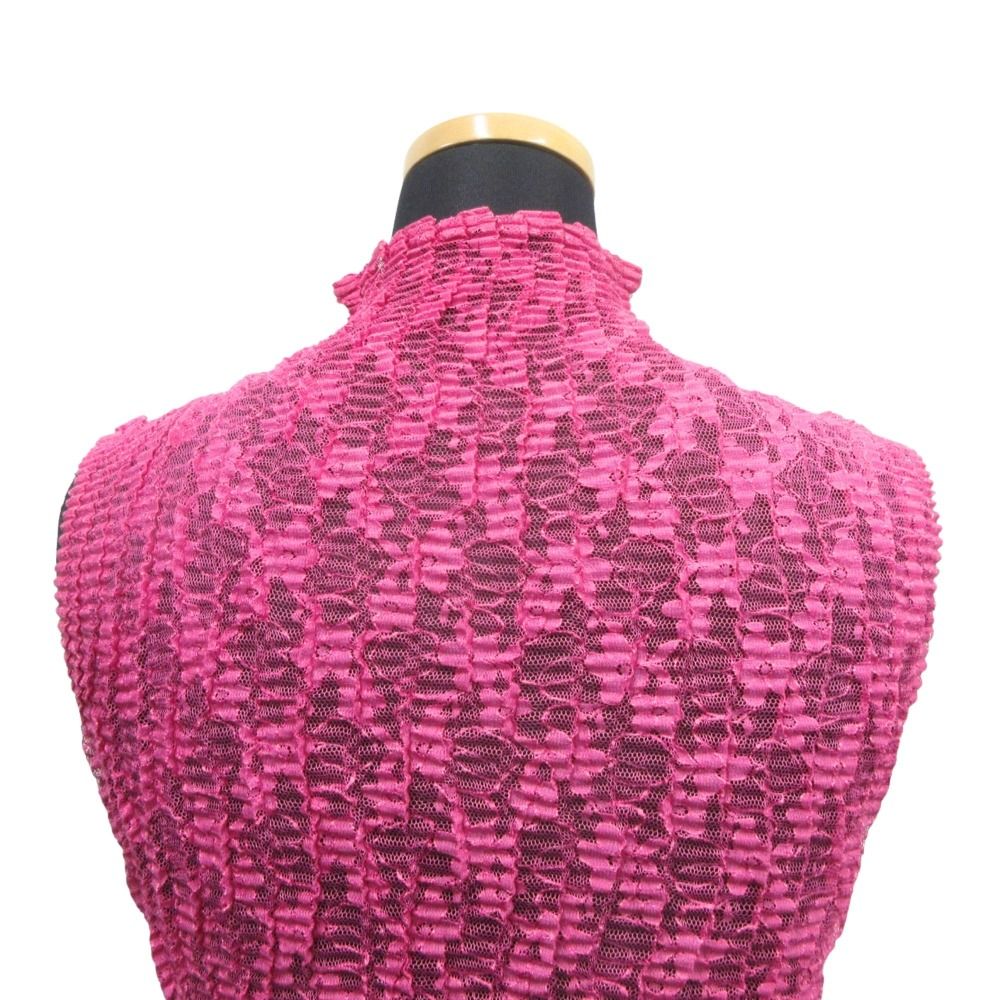 98SS ISSEY MIYAKE イッセイミヤケ 総レース プリーツ加工 ノースリーブ ブラウス カットソー 90 s ヴィンテージ M レディース 古着