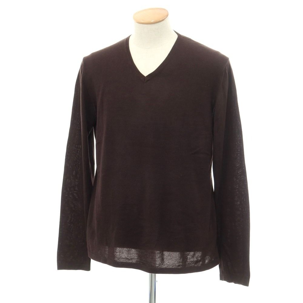 JIL SANDER ダークブラウン Vネックリブニット 長袖