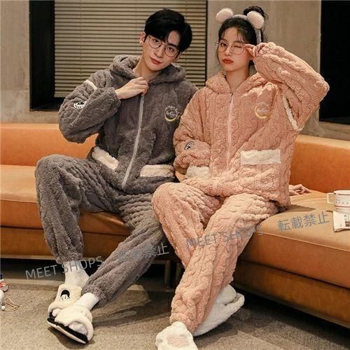 ♥ ペアパジャマ 冬 もこもこ 長袖 ペア パジャマ カップル パジャマ ペア カップル カップルペアルックレディース ルームウェア メンズ おしゃれ 着ぐるみ ddhc60