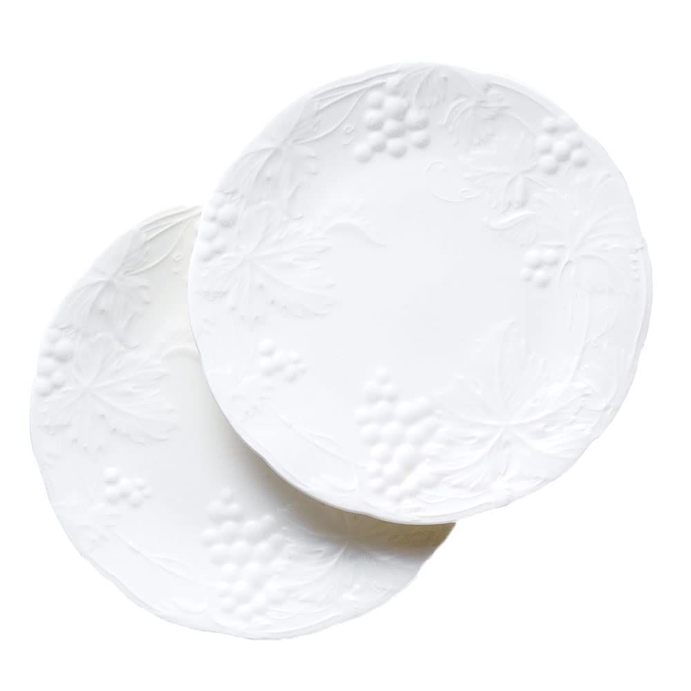 【迅速発送】NARUMI(ナルミ) プレート 皿 セット ギフトギャラリー 27cm ホワイト ブドウ柄 かわいい レリーフ 2枚セット 電子レンジ温め 食洗機対応 日本製 ギフトボックス付き 1023-23369