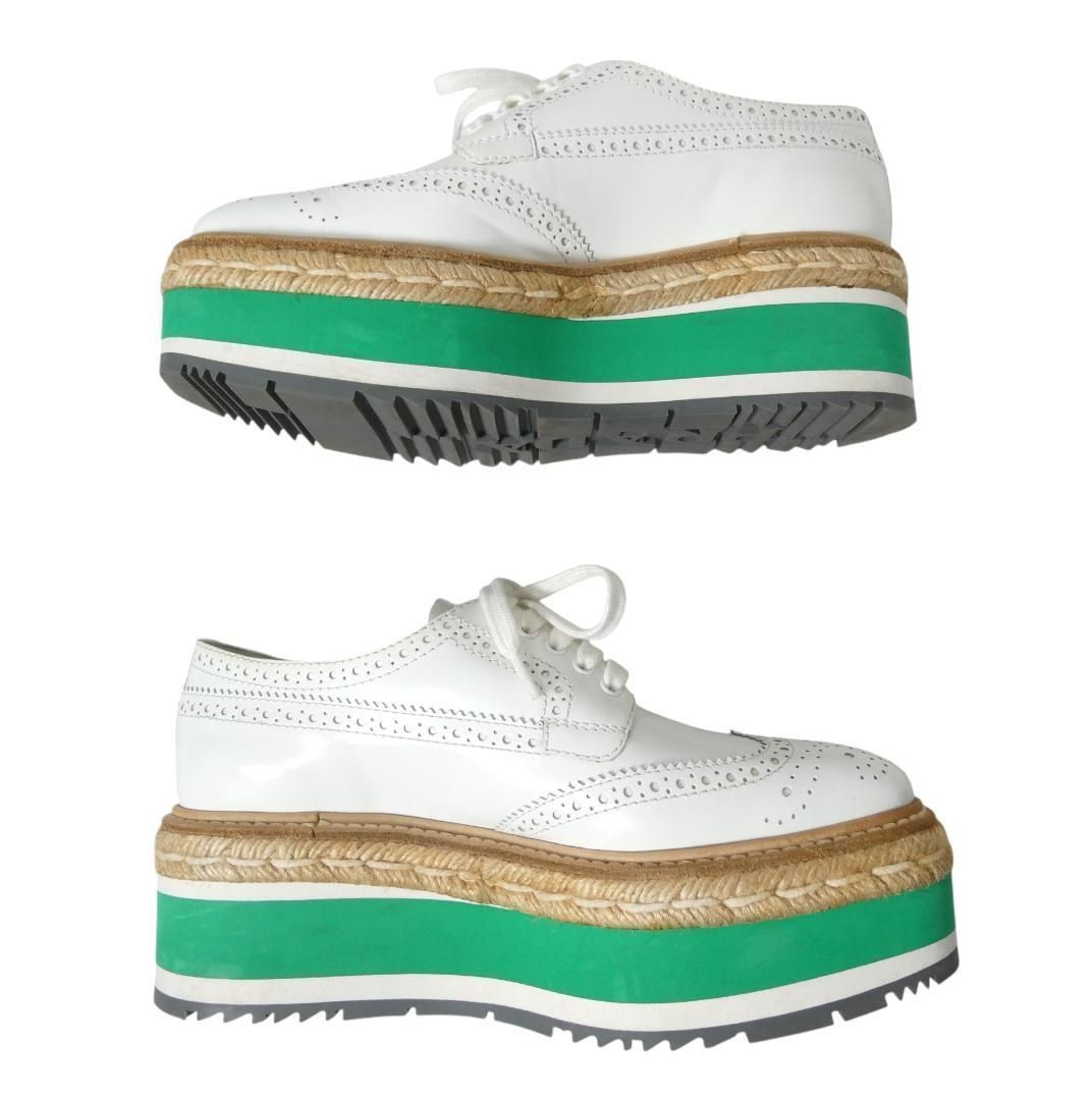 【極美品】プラダ プラットフォーム 厚底 ウイングチップ レザー シューズ 新品同様 PRADA プラダ サイズ34.5 約21.5㎝ レザー ウイングチップ